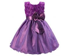 Katara - Vestido de noche para Niña con flores y con arco, color Púrpura, talla 92/98 (tamaño fabricante 90)