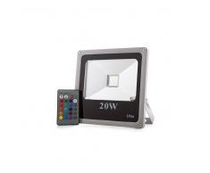 Topenergia Foco Proyector de LEDs para Exterior ECOLINE 20W RGB con Mando a Distancia