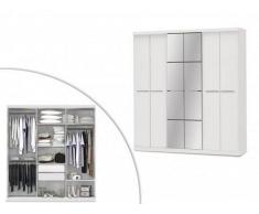 Armario con espejo WILHEM - 4 puertas - Largo 203 cm - Blanco
