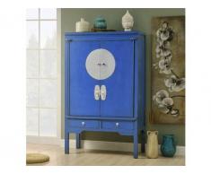 Armario NANTONG - 2 puertas & 2 cajones - Largo 105 cm - Madera de olmo - Azul
