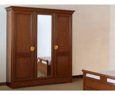 Armario con espejo LAUREL - Largo 178 cm - 3 puertas - Color cerezo