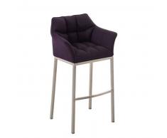 CLP Taburete de bar Damaso E Tela con 4 patas acero inoxidable lila con respaldo 83 cm 4 patas