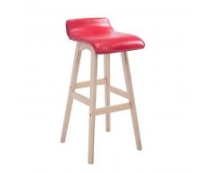 CLP Taburete de bar Corneila PU madera natural/rojo sin respaldo 75 cm 4 patas