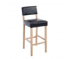 CLP Taburete de bar Moritz cuero sintético madera natural/negro con respaldo 75 cm 4 patas