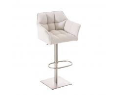 CLP Taburete de bar Damaso E Tela acero inoxidable blanco con respaldo altura regulable 58 - 83 cm