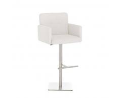 CLP Taburete tela Memphis acero inoxidable blanco con respaldo altura regulable 60 - 81 cm