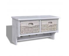 VidaXL Estante De Madera Blanco Con Perchas 2 Cestas Tejido 4 Ganchos