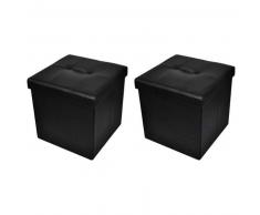 VidaXL Taburete Negro Plegable De Almacenamiento Otomano Reposapiés 2 Piezas