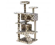 VidaXL Rascador para gatos 130 cm 2 casas beige con diseño de huellas
