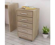 VidaXL Cajonera de oficina con ruedas 5 cajones roble