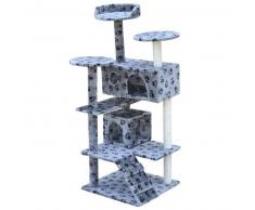 VidaXL Rascador para gatos 130 cm 2 casas gris con diseño de huellas