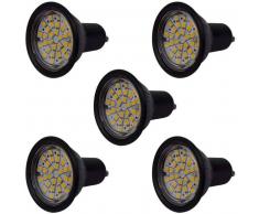 VidaXL Focos LED, set de 5 bombillas, color negro GU10 3W blanco cálido