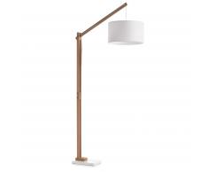 Kavehome Lámpara De Pie Riaz,..., En Madera,Tejido,Metal - Natural,Blanco