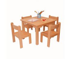 Muebles Para Niños de Madera de La Haya Sólida Natural Barnizada, Conjunto de Cinco Piezas, Una Mesa y Cuatro Sillas Sin Apoyabrazos Para Los Niños