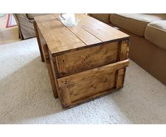 Mesa de centro auxiliar madera baúl Vintage shabby chic Landhaus madera maciza color nogal