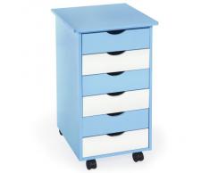TecTake Cómoda para niños cajones contenedor con ruedas armario carrito azul/blanco
