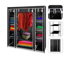 Todeco - Armario ropero de tela de color negro-Guardarropa 3 puertas y cierre Zip
