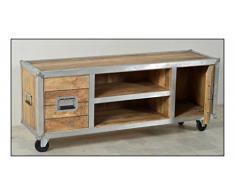 Sit-Möbel 2215-01 TV-bajo "de los plomos", mango de madera sin tratar, de color aluminio formación en goma ruedas, 2 cajones, 2 bolsillos abiertos, con dimensiones 60 x 39 x 13,5 cm sin estantes, 140 x 40 x 50 cm