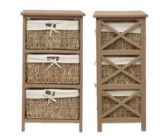 Cómoda en estilo antiguo para baño, pasillo color marrrón con tres cestas en ratán