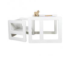3 en 1 Muebles Para Niños, Juego de 2, Una Pequeña Silla Mesa y Una Grande Silla Mesa, Hechos de Madera de Haya Blanca Manchada