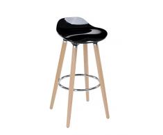 Taburete de bar con patas de madera de haya natural, asiento en color NEGRO - Estilo escandinavo, look moderno y refinado