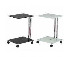 AMUEBLALO - Mesa auxiliar con ruedas Nora - Cromo/blanco, 40x40x60, Cromo/cristal templado
