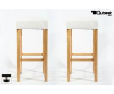 2x Taburete de bar madera blanco cuero artificial tacos ajustables acolchado