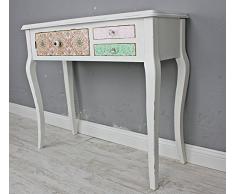 Consola Mesa Auxiliar, color blanco envejecido Multicolor cajones madera maciza Paisley