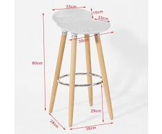 SoBuy® Taburete de bar con patas de madera de haya natural, asiento en color Blanco, FST35-W, ES