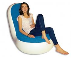Beach Art Sillón Hinchable PVC con Superficie Aterciopelada, Color Azul, Blanco/94 x 82 x 32 cm