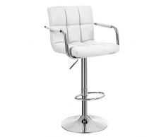 Songmics Taburete de bar, regulable en altura y giratorio cromado, de PU blanco LJB93W-1