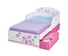 Hello Home 516FLW - Cama infantil con espacio de almacenamiento debajo de la cama con diseño de flores y pájaros , color blanco y rosa