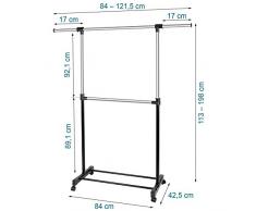 Tatkraft Saturn Perchero de Ropa con Ruedas 84-121.5X42.5X113-198 cm Acero Cromado