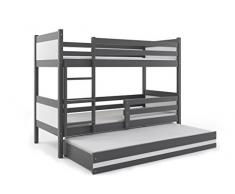 LITERA INFANTIL TRIPLE (3 camas) 190x80, color gris (LOS PANELES EN VARIOS COLORES) (blanco)