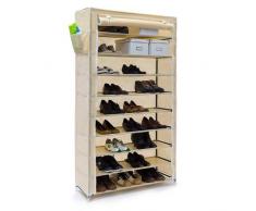 Relaxdays Valentin - Zapatero, estructura de acero, cubierta de tela, medidas 161 x 88 x 30 cm, hasta 10 pisos sin la funda, hasta 45 pares de zapatos, libre de polvo, color beige