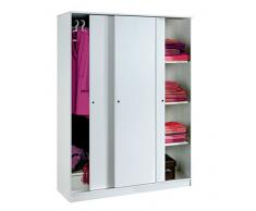 Armario color blanco brillo grande de 3 puertas correderas, estantes regulables, barra interior incluida de dormitorio. 200cm alto x 150cm ancho x 55cm fondo
