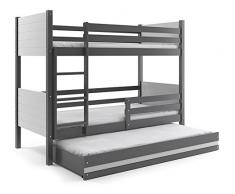 LITERA 3 PLAZAS , CLIR, 190X90, SOMIERES Y COLCHÓNES GRATIS! color GRIS