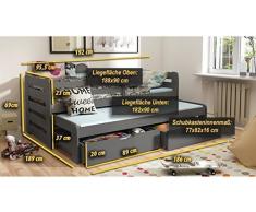 JUSThome KOBI I Cama nido juvenil de madera maciza con cajones (LxBxH): 192x95,5x69 cm Blanco
