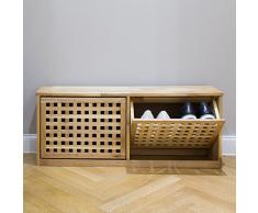 Relaxdays – Zapatero de madera de nogal balancín giratoria HxBxT: 38 x 94 x 20 cm cómoda de zapatos montaje pared moderno baúl almacenaje madera maciza, color naturellle