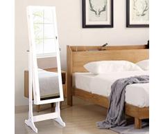 Songmics Armario de Pie con Espejo para Joyas Joyero de madera cerradura Iluminación LED JBC94W