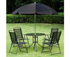 Set Muebles Jardin 4 Sillas Textileno Mesa Comedor Redonda y Sombrilla