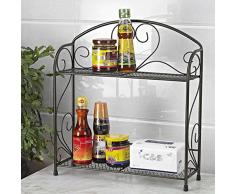 Vanra Especiero Cocina Encimera Soporte tarros de especias de almacenamiento Organizador Estante Rack Negro, acero, negro, 2 niveles
