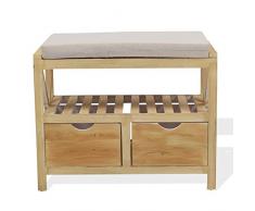 Mobili Rebecca® Banco Asiento Banqueta Contenedor 2 Cajones Madera Estilo Country Marrón (Cod. RE4451)