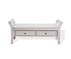 Rebecca srl Banco 2 Cajones Acolchado Madera Blanco Clasico Entrada Cocina (Cod. 0-1562)