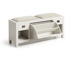 Moycor New White - Banco zapatero, 2 cajones, 2 huecos, 125 x 35 x 50 cm