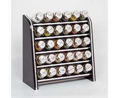 Gald Poland Especiero, Estantería de madera para condimentos y especias, tarros de cristal, Gald – 30N silver line negro brillante