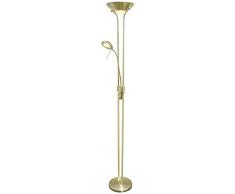 Lámpara de pie LED LAMPA (18W) con brazo lector (5W). Luz cálida. Luz regulable. Acabado cuero y Oro antiguo.
