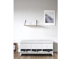 Banco blanco bajo armario de cajones banco brillante redondo de 3 cajones de madera perillas 3 cestas de mimbre (Cod. 0-1478)