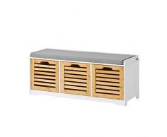 SoBuy® Banco de almacenamiento con acolchados cojines y 3 cubos, entrada zapato gabinete Dresser cómodo banco FSR23-WN, ES