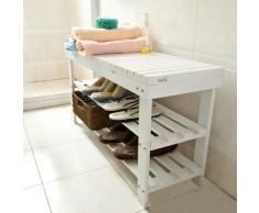 Sobuy Zapatero, banco zapatero, estantería de bambú con cajón en color madera L90 xPT29 xAH45cm FSR10-L-W, blanco